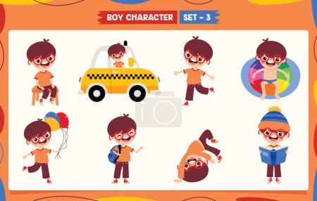 Cartoon Boy bei verschiedenen Aktivitäten