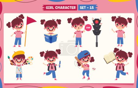 Illustration for Cartoon Girl Doing Various Activities - Royalty Free Image