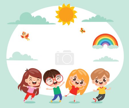 Illustration for Cartoon Children Playing At Nature - Royalty Free Image