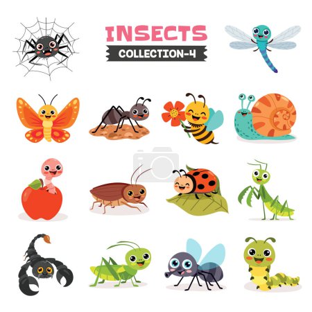 Ilustración de Conjunto de varios insectos de dibujos animados - Imagen libre de derechos