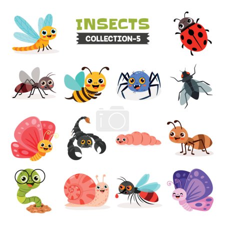 Ilustración de Conjunto de varios insectos de dibujos animados - Imagen libre de derechos