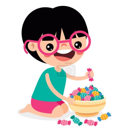 Téléchargez les illustrations : Illustration de Kid avec des bonbons - en licence libre de droit