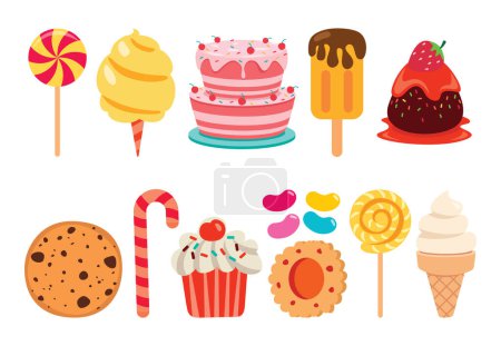Téléchargez les illustrations : Ensemble de gâteaux et desserts - en licence libre de droit