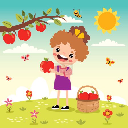 Illustration Of Kid Picking Apples