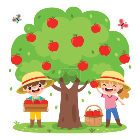 Illustration Of Kids Picking Apples
