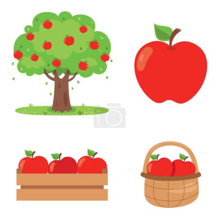 Illustration Of Various Apple Elements