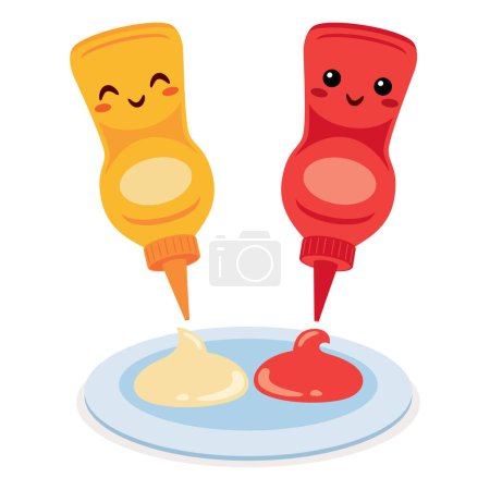 Dibujo vectorial de mayonesa y ketchup