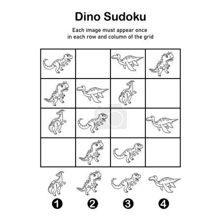 Téléchargez les illustrations : Sudoku game for children with dinosaurs. Kids activity coloring sheet. Preschool game - en licence libre de droit