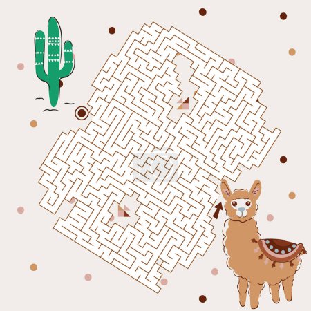 Maze labyrinth game Llama vector illustration. Square format puzzle for kids.