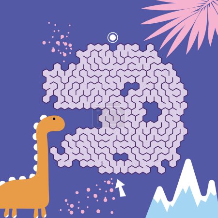 Maze labyrinth game Dino vector illustration. Square format puzzle for kids.