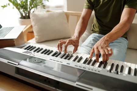 Téléchargez les photos : Les mains d'un homme talentueux jouant de la musique à la maison - en image libre de droit