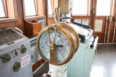 Photo for The command speed telegraph to communicate the speed to the engine room. This is the one used by the William G Mathers, now a museum ship in Cleveland Ohio. - Royalty Free Image