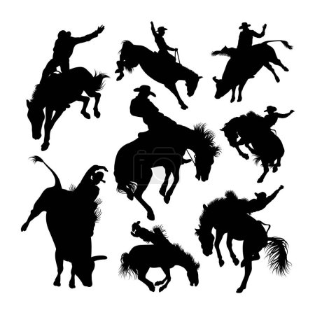 Illustration for Rodeo action silhouettes. Good use for symbol, logo, icon, mascot, sign, or any design you want - Royalty Free Image
