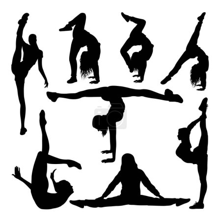 Téléchargez les illustrations : Silhouettes sportives de gymnastique féminine. Bon usage pour le symbole, logo, icône, mascotte, signe, ou tout design que vous voulez - en licence libre de droit