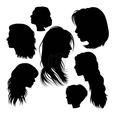 Ilustración de Hermosa mujer peinados siluetas. Buen uso para símbolo, logotipo, icono, mascota, signo o cualquier diseño que desee - Imagen libre de derechos