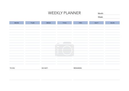 Weekly challenge plan, minimalistic daily, weekly planner printable template. habit, workout planning and to do list. printable planner, digital planner. A4 and letter size. Vector template. EPS 10