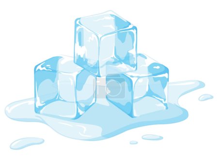 Cubos de hielo que derriten el charco de agua fría