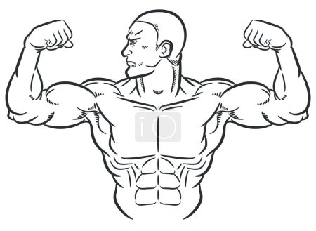 Téléchargez les photos : Croquis Bodybuilder Flexing muscles de bras encombrants - en image libre de droit