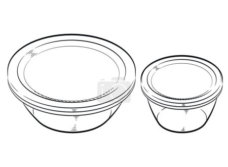 Illustration for Sketch Bowl Food Lunchbox Plastic Storage - Royalty Free Image