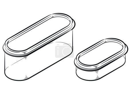 Téléchargez les photos : Croquis ovale nourriture boîte en plastique ustensiles de cuisine - en image libre de droit
