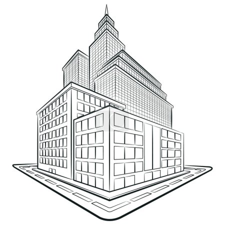 Téléchargez les photos : Croquis gratte-ciel Édifice à bureaux Tour urbaine - en image libre de droit