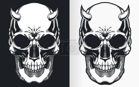 Téléchargez les photos : Un contour de silhouette d'un crâne du diable du point de vue de la vue de face - en image libre de droit