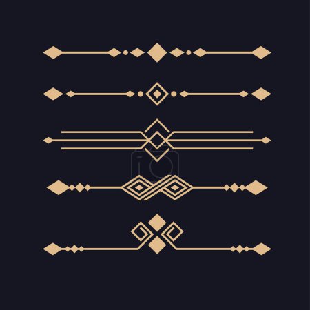Illustration for Art deco divider, decorative lines borders and geometric golden - Royalty Free Image