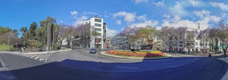 Photo for Madeira Island Portugal - 04 19 2023: Panoramic view at the Infante D. Henrique or rotunda do Infante roundabout and Calouste Gulbenkian Avenue, on Funchal downtown, Madeira, Portugal - Royalty Free Image