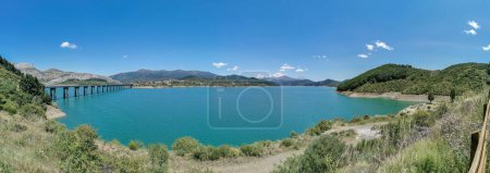 Photo for Panoramic view at the Riano Reservoir, located on Picos de Europa or Peaks of Europe, a mountain range forming part of the Cantabrian Mountains in northern Spain... - Royalty Free Image
