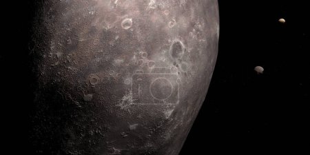 Téléchargez les photos : Varuna surface, objet transneptunien, avec planète Pluton et astéroïde en orbite autour - en image libre de droit