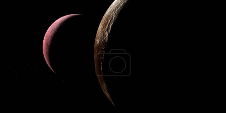 Téléchargez les photos : 50000 Quaoar, planète naine, éclipsée par Pluton. 3d rendu - en image libre de droit