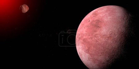 Téléchargez les photos : 50000 Quaoar, planète naine, en orbite autour de Weywot Moon. 3d rendu - en image libre de droit