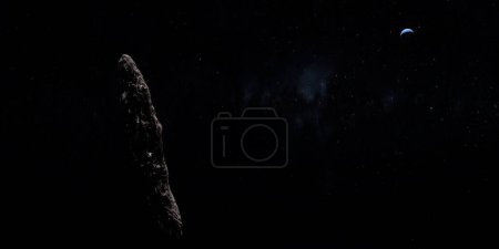 Photo for Oumuamua, interstellar object, orbiting in the outer psace with Neptune - Royalty Free Image