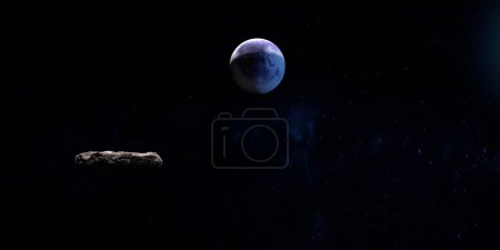 Téléchargez les photos : Oumuamua, objet interstellaire, orbitant dans l'espace extérieur près d'une planète inconnue - en image libre de droit