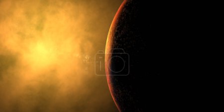 Mars planet with sun and solar atmosphere