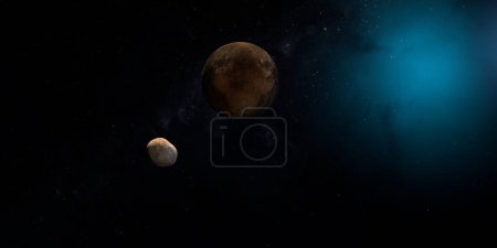 Photo for Moon orbiting and 38628 Huya dwarf planet in the outer space - Royalty Free Image