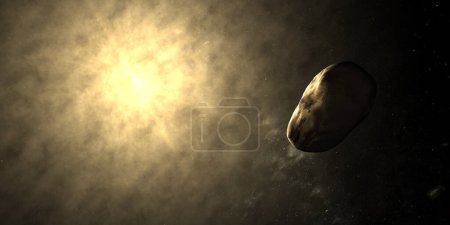 Styx kreist im Weltraum mit Sonnenatmosphäre im Hintergrund