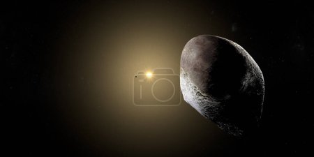 Photo for Styx and Nix, Pluto naturals satellites, orbiting in the outer space - Royalty Free Image