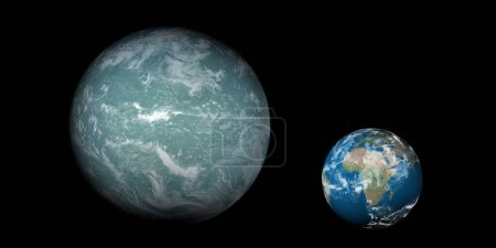 Foto de Size comparative of exoplanet Kepler 22b and Earth planet - Imagen libre de derechos