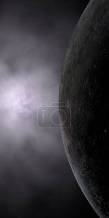 Téléchargez les photos : Triton, satellite naturel de Neptune, avec nébuleuse spatiale. Verticale. 3d rendu - en image libre de droit