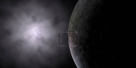 Téléchargez les photos : Triton, satellite naturel de Neptune, tournant avec nébuleuse spatiale. 3d rendu - en image libre de droit