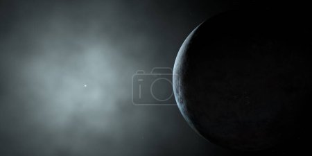 Téléchargez les photos : Triton, satellite naturel de Neptune, tournant avec une nébuleuse stellaire et spatiale - en image libre de droit