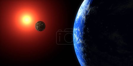 Photo for Habitable hypothetical exoplanet Toi 700 D and other planet with a red star - Royalty Free Image