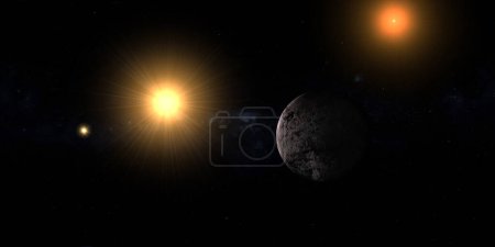 Photo for Towards exoplanet Proxima Centauri b with Alpha Centauri starS and red star - Royalty Free Image