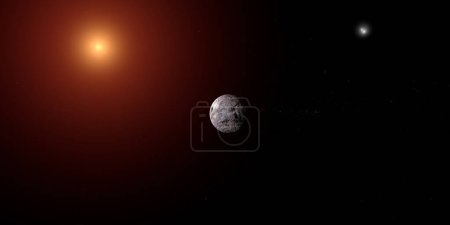 Exoplanète Proxima Centauri B avec étoiles Alpha Centauri et étoile naine rouge