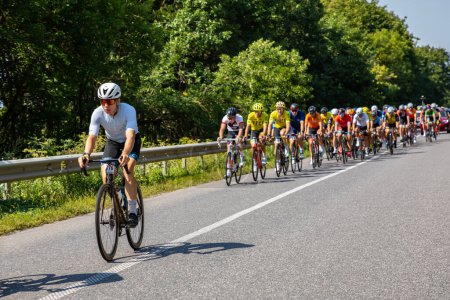 Photo for Kyiv. Ukraine. August 19. Cyclists on the road take part in a 100-kilometer cycle race. - Royalty Free Image