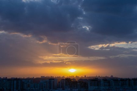 Photo for Epic sunset over soviet buildings of the Kyiv, capital of Ukraine - Royalty Free Image