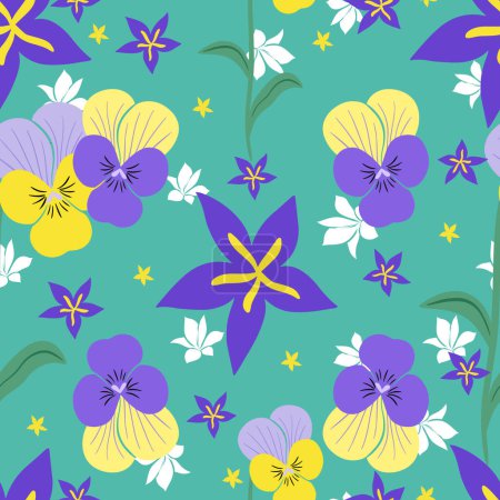 Illustration for Spring flowers heartsease pansy floral pattern - Royalty Free Image