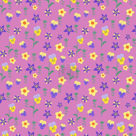 Illustration for Heartsease pansy flowers vector pattern design illustration - Royalty Free Image
