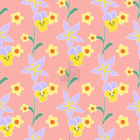 Illustration for Spring florals pansy heartsease pattern design background - Royalty Free Image